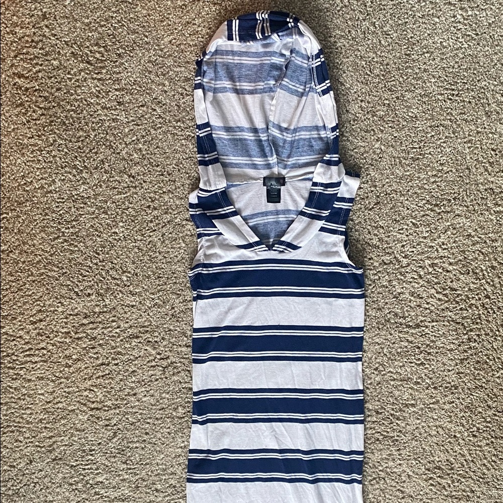 Blue/White T-Shirt Dress With Hoodie